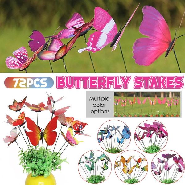 72Pcs Pink Butterfly Stakes Outdoor Yard Planter Flower Pot Bed Garden Decor Pots Decoration Decorations