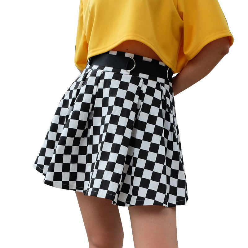 Women Skirts High Waist Pleated Plaid Mini Skirt For Ladies