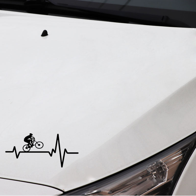 16.9CM*7.9CM Cycling Mountain Bike Helmet Heartbeat Decal Vinyl Black Car Sticker