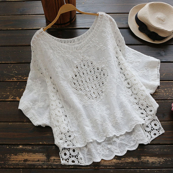 Women&#039;s Blouses & Shirts White Blouse Blusas Female Women Tops Bawting Sleeve Hollow Out Cotton Crochet Beach Boho Cropped Top