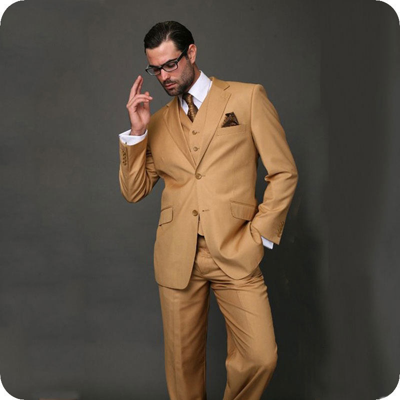 Men&#039;s Suits & Blazers Brown Khaki Wedding Men Slim Fit Groom Blazer Tuxedos 3 Pieces (Jacket+Pants+Vest) Best Man Perfume Masculin