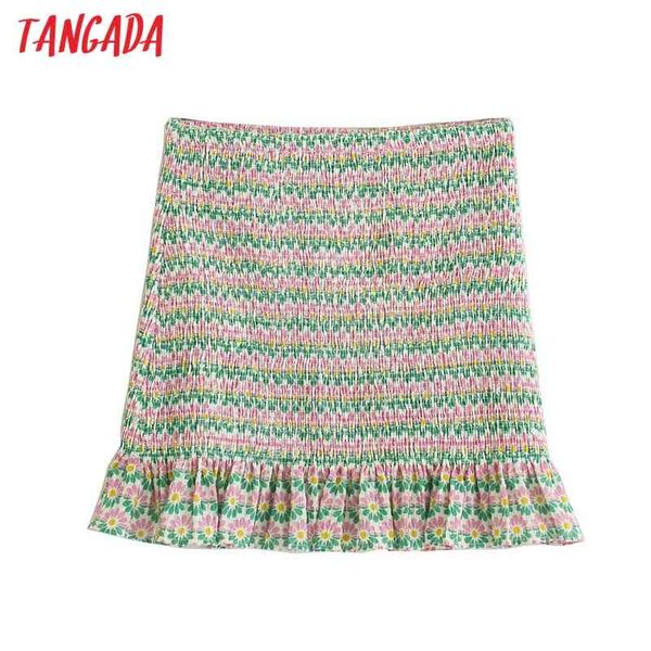 Women Floral Print Skirts Faldas Mujer Strethy Waist French Style Female Mini Skirt 5Z101 210416