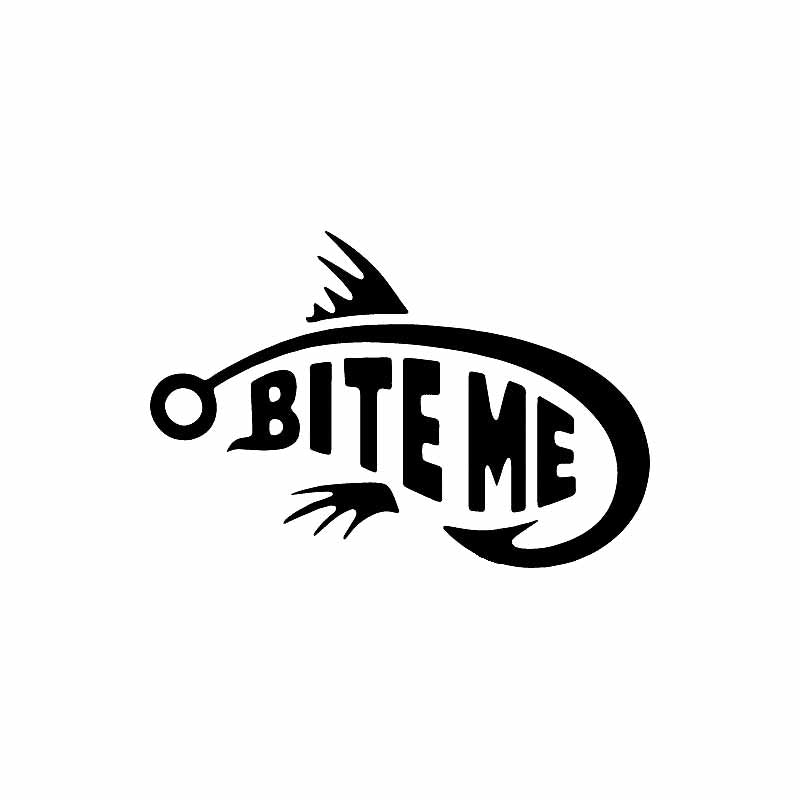 Car Stickers Bite My Fish Fishing Fisherman Bait Decoration Accessories Decals Waterproof Sunscreen Black-white,14cm*9cm