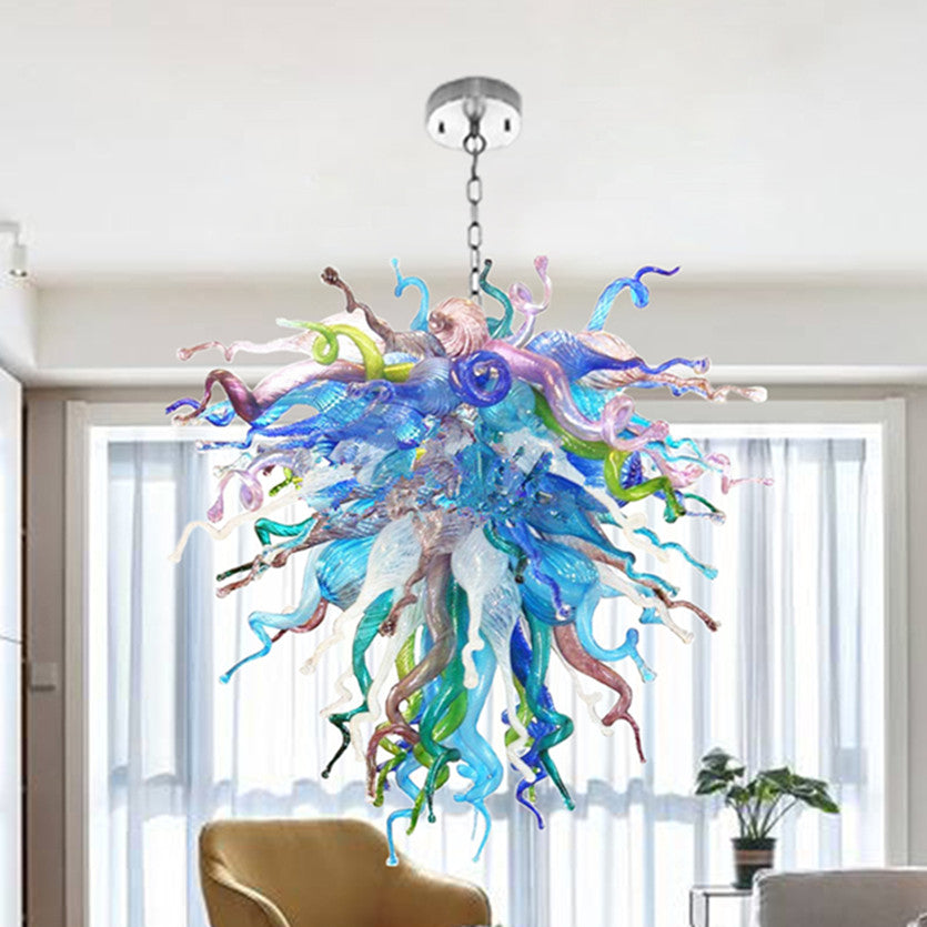 Modern Nordic Lamps Multi Color Chandelier Hand Blown Glass Crystal Store Villa Office Restaurant Chandeliers Living Room Art Decor 32 By 34 Inches