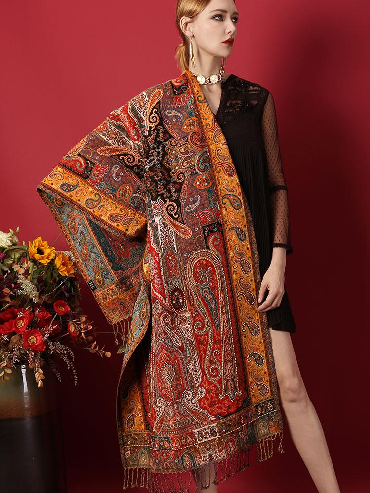 Scarves 100% Pure Wool Scarf Long For Women Winter Warm Pearl Shawls And Wraps Femme Foulard Echarpe Big Blanket Ladies