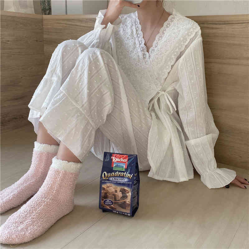 Casual Dresses White Princess Sweet Chic Girls Stylish Sleepwear 2021 High Quality Homewear Cotton Pajamas Sets 2JRJ