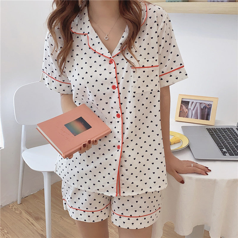 Casual Dresses Fashion 2021 Cotton Printed Hearts Femme Chic Women Loose Sleepwear All Match Girls Pajamas Sets UVFW