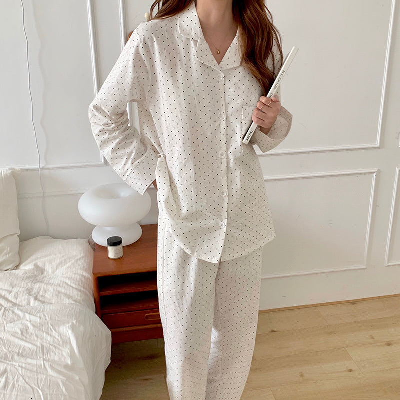 Casual Dresses Gentle Polka Dots Chic Women Cotton Korean 2021 Soft Pajamas Sweet Sleepwear Warm Cute Home Clothes CT2H