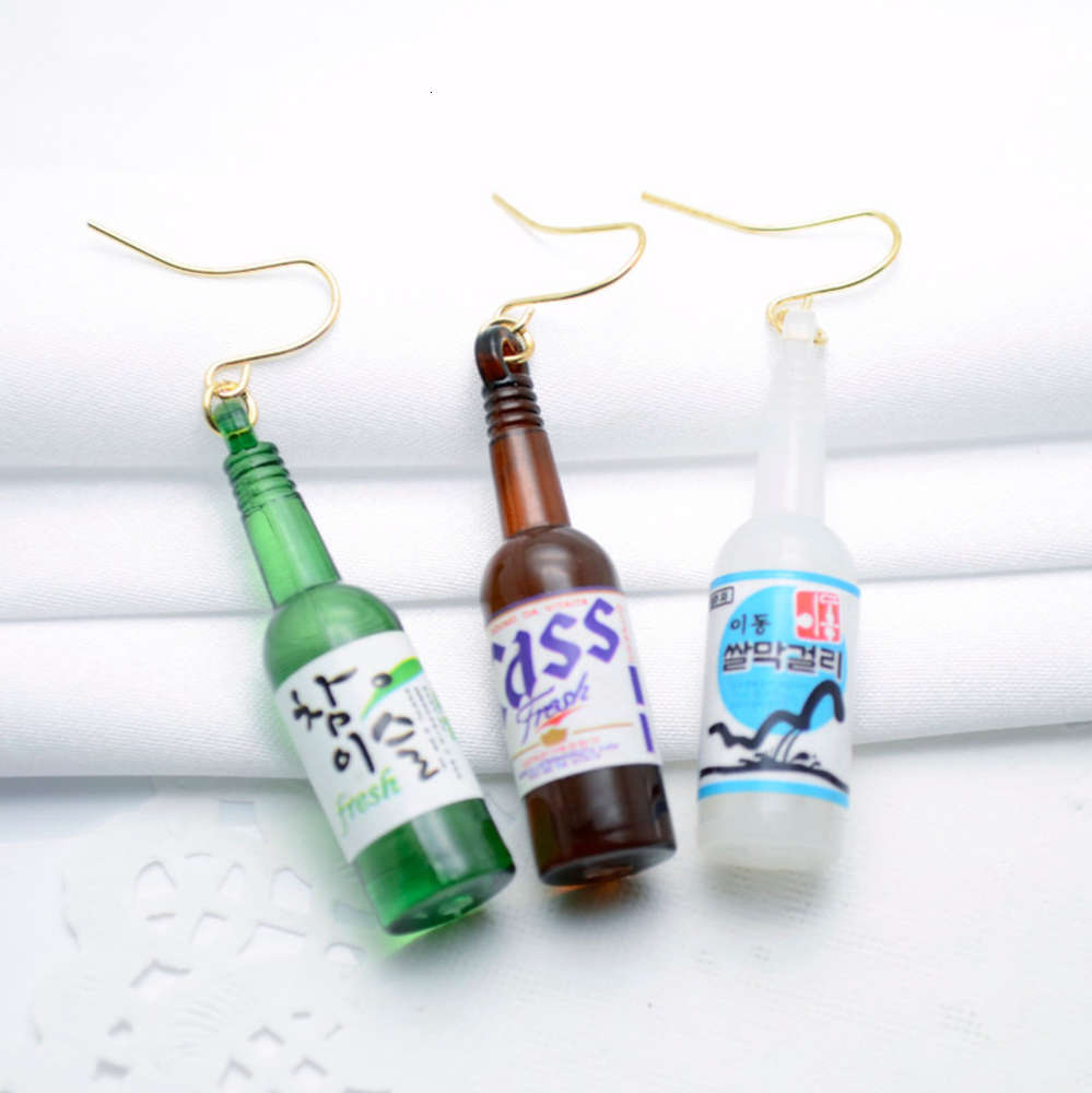 Korean personality glass beer bottle fashion nightclubs, perfume small bottles, earrings, G710