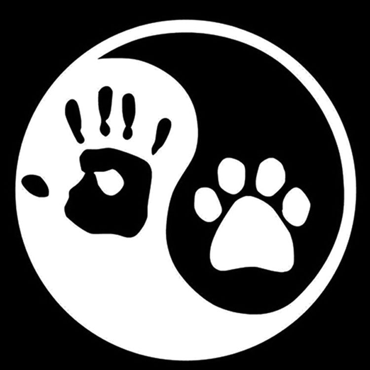Car Sticker Yin and Yang Cat Dog Footprints Palm Print Notebook Vinyl Decals Personality Window Glass Decoration,14cm*14cm