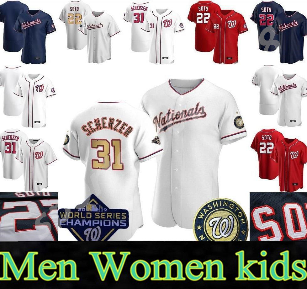 2021 Nationals Jersey 31 Max Scherzer #7 Trea Turner 37 Stephen Strasburg 22 Juan Soto Men Women Youth Custom Authentic Baseball Jerseys