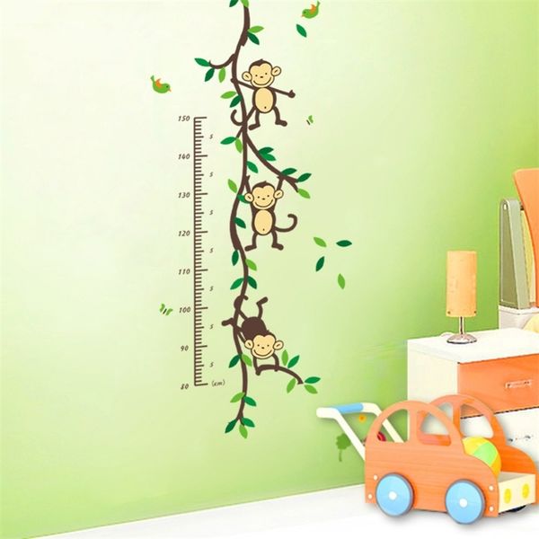 % cartoon animal monkey TREE BRANCH home dacor wall sticker baby child height measure growth chart for kids room nursery decals 210420