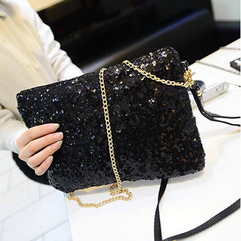 Fashion Ladies Glitter Sequins Handbag Messenger Bag Sparkling Party Evening Envelope Clutch Bag Wallet Tote Purse Shoulder Bag MMM
