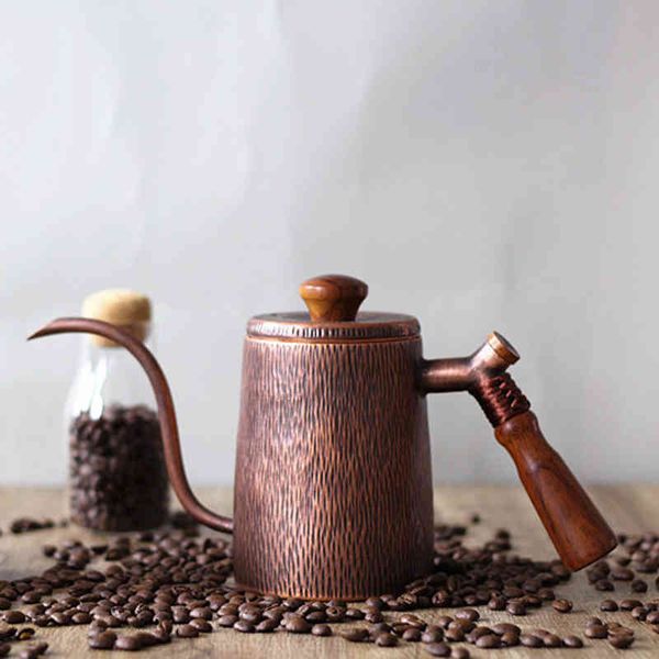 650ml Handmade Copper kettle pure copper Coffee Tea Water Pot Long Gooseneck Spout Kettle Hand Drip Kettle 210330