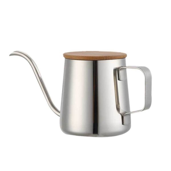 350Ml Long Narrow Spout Coffee Pot Gooseneck Kettle Stainless Steel Hand Drip Kettle Pour Over Coffee And Tea Pot With Wooden 210330
