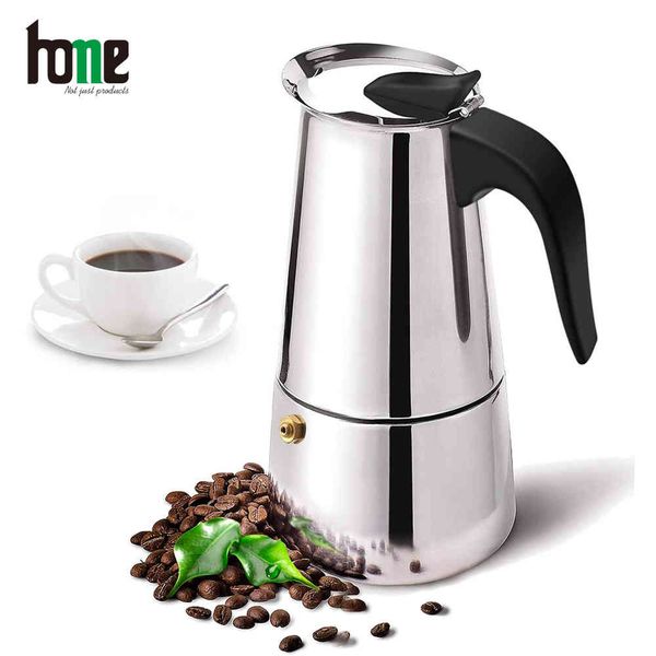 Italian Maker Coffee Machine Moka Pot Coffee Espresso Stainless Steel Tools Portable Coffeeware Cafe Latte Stovetop Accessories 210330