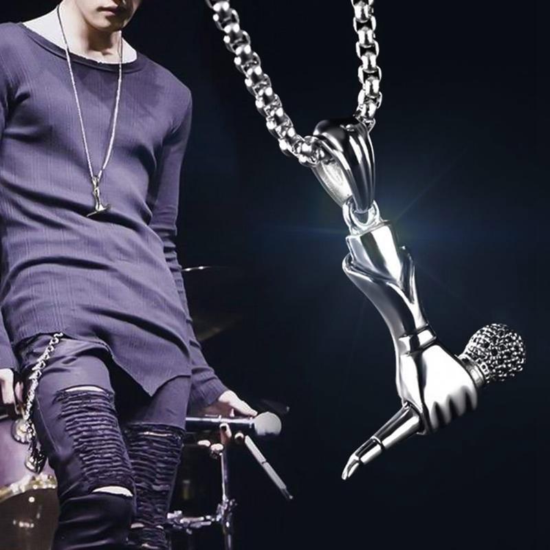 Arrived Stainless Steel Hiphop-rock Holding Microphone Shape Pendant Fashion Creative Men Necklaces Jewelry Gifts