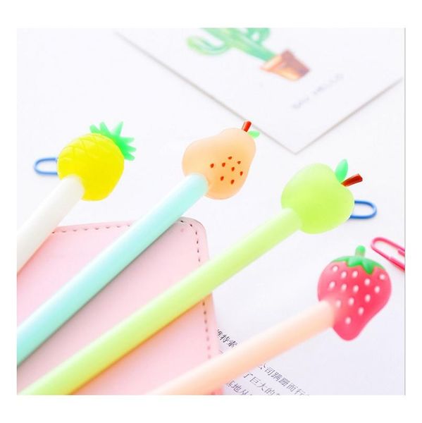 4 Piece Korean Stationery Cute Freshness Kawaii Fruit Pen Handles Creative School Supply Office Gel Pens Gift Freebie