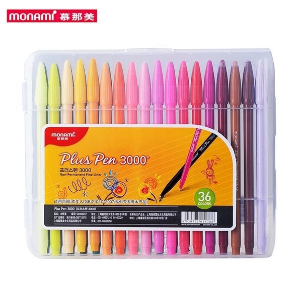 Monami Plus Pen 3000 Watercolor 12-24-36 Colors Gel Pen 0.3mm Fiber Tip for School, Gift, Writing, Drawing, Sketching 210330