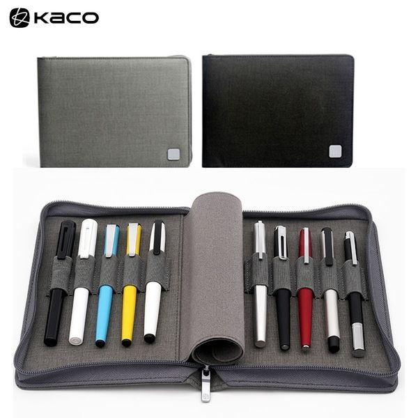 KACO ALIO Pen Storage Bag For 10 pens zipper warterproof pen storage bag Black Pen Case Holder Storage Pouch Pencil 210330