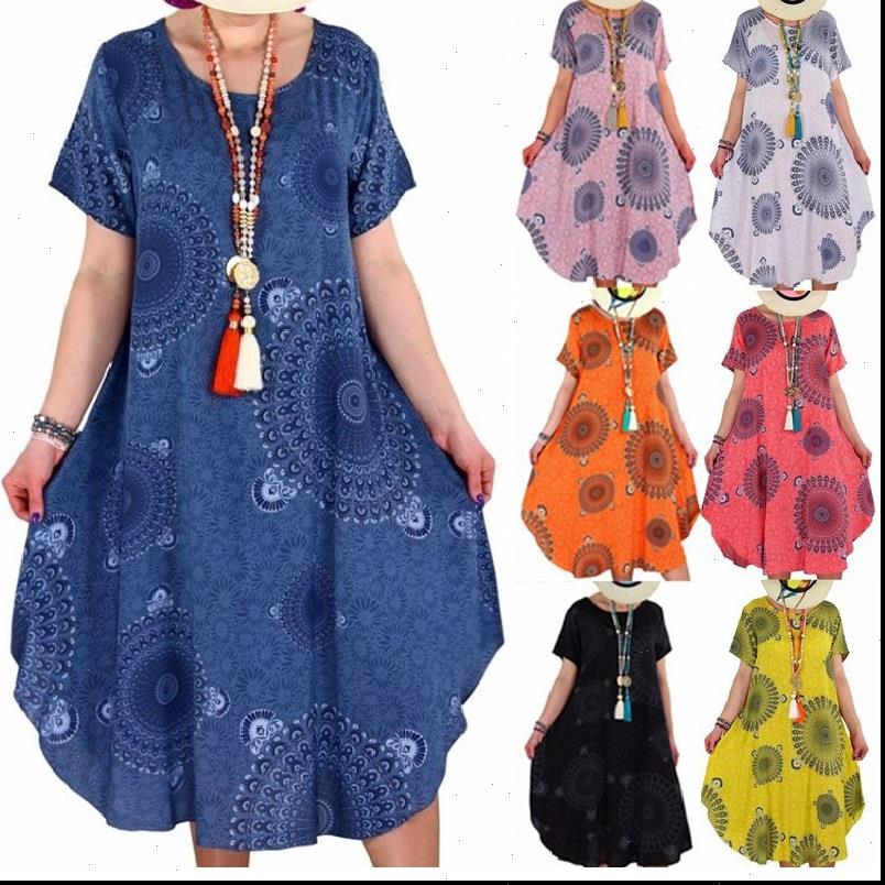 Women Dresses Large Size Loose Summer Short Sleeve Dot Printed Knee length Dress Thin Big Swing Casual Boho Vestidos