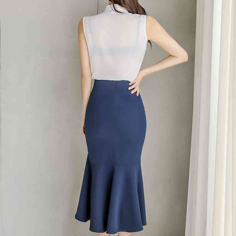 dresses Summer 2 Pieces Set Women Shirts Blouses And High Waist Irregular Ruffles Skirts Korean Office Lady Suit