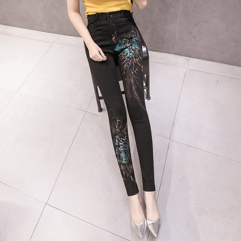 D 1000 Black European Spring Of New European Goods Heavy Bronzing Personality Tight Leggings Stretch Pants And Feet Female Tr