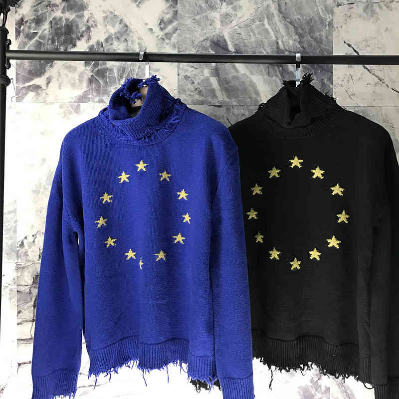 Vetements Version 1:1 Quality Europen Stars Embroider Turtleneck Sweater Hiphop Women Men Sweaters Pullover Outwear