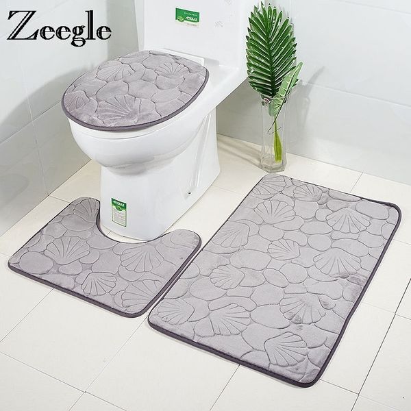 Embossing Bath Mat for Bathroom Memory Foam Shower Carpet Mat Toilet Rugs Shower Room Lid Cover Toilet Mat Bathroom Floor Pad 210401