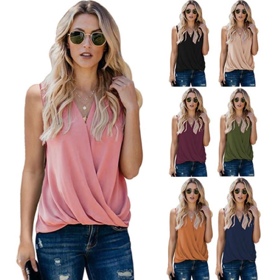 Womens V Neck Tanks Lady Daily Solid Color Tops Women&#039;s Looser Tank Girls Clothing Casual Lady Tops Breathable Tiered Summer Top