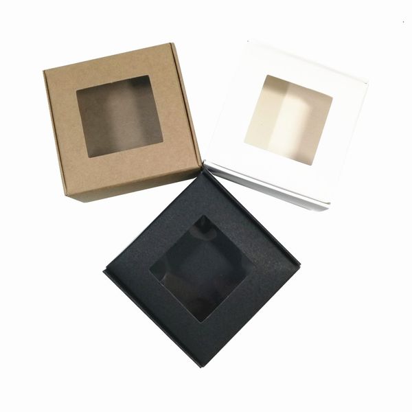 Foldable Kraft Paper Package Box Crafts Arts Storage Small Boxes Jewelry Paperboard Carton DIY Soap Gift Packaging With Transparent Window