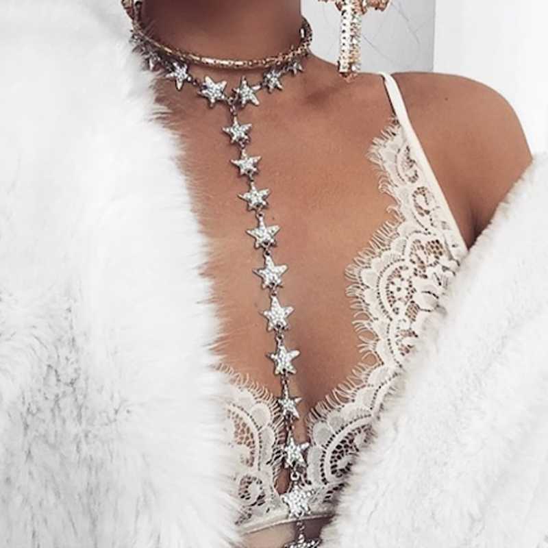 New Statement Necklace Fashion Jewelry Accessories Punk Gold Color Star Tassel Choker Necklace For Couple Lovers&#039; Girl Gift