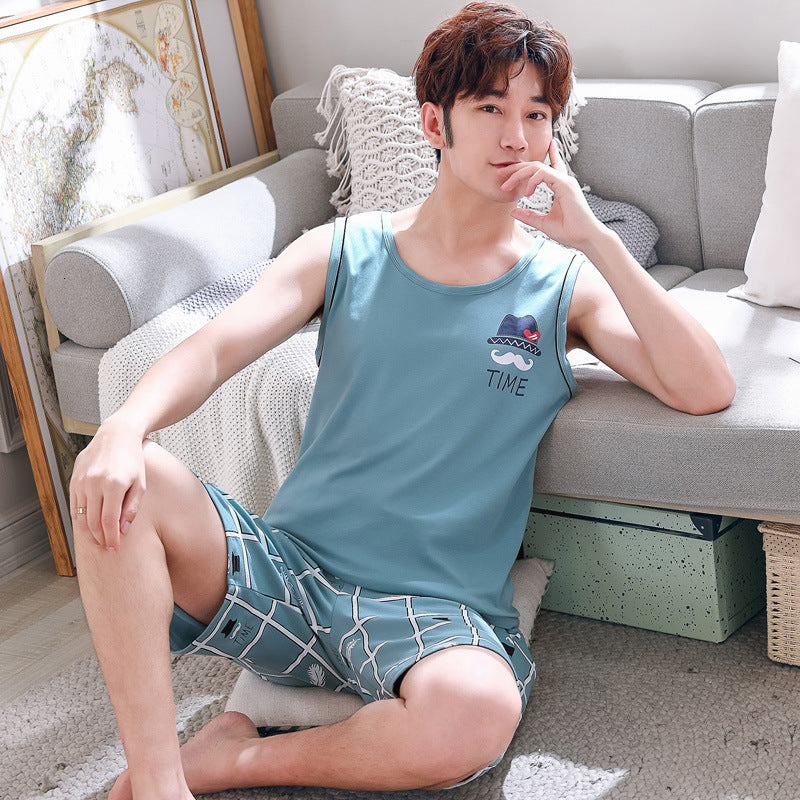 sleepwear Pajama Set Men Newest Summer Cotton Men&#039;s Vest Pajamas Cartoon Casual Plus Size L-3XL Homewear Pyjama Homme Sleep Tops