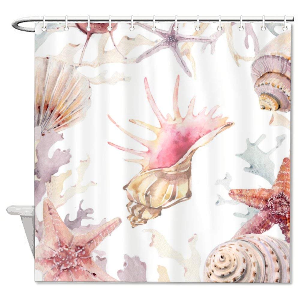 Beautiful Beach Ocean Seashell Shower Curtains 72 x 72 Long Length,Shower Curtains for Bathroom Decor,Waterproof Fabric Shower