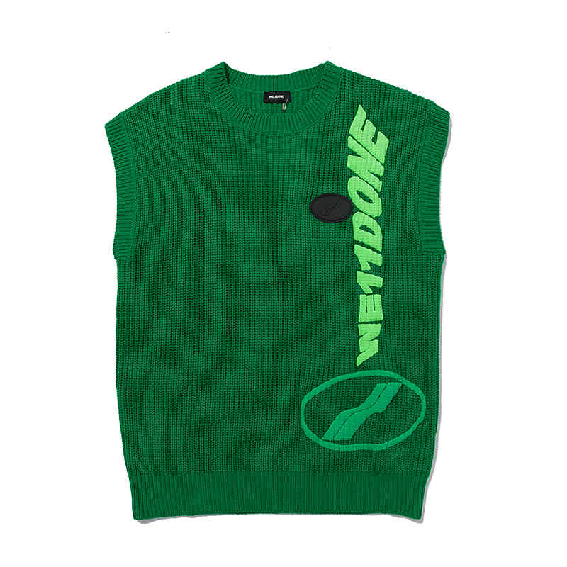 sweaters 20FW TOP Sleeveless Loose WE11DONE Embroidered green knitting Men Woman High Quality Crewneck Sweater