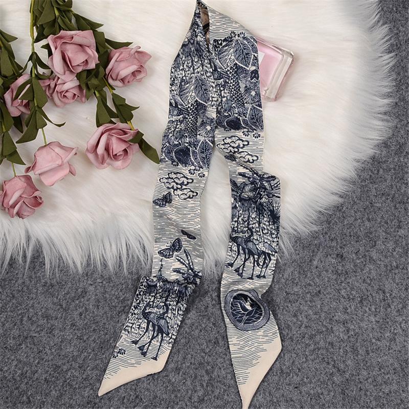 New Fashion Bag Scarf Floral Print Women Silk Scarf Skinny Bag Ribbon Female Headband Twill Head Long Scarves & Wraps