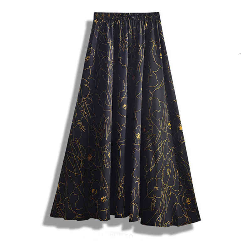 skirts Spring Japanese Abstract Floral Print Maxi Chiffon A-line Sketch Flower Printing Irregular Ankle Long Skirts