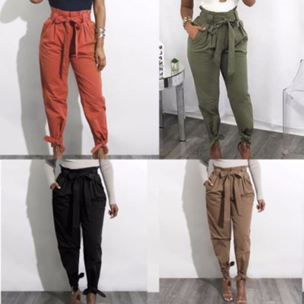 Leggings solid color bandage, high waist, loose and versatile casual pants, waistband, Capris with belt