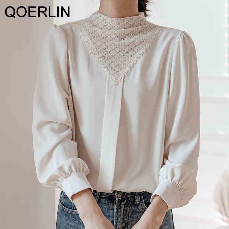 sweater Korean Sweet Loose Clothes Up Sleeve Blouses Fashion Stand Collar Ladies Tops Vintage Lace Shirts Women