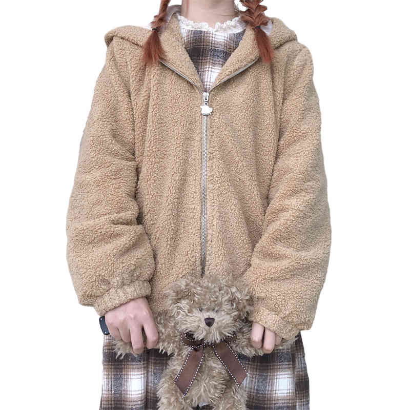 Winter Soft Girl Kawaii Zip Up Hoodie Women Jacket Harajuku ffy Red Sweatshirt Long Sleeve Autumn Flannel Overcoat Outerwear