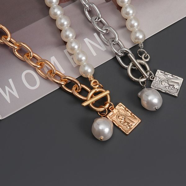 Vintage Punk Pearl Necklace For Women Fashion Multi-layer Gold Medal Chain Necklaces 2021 New Trend Coin Cross Choker Jewelry