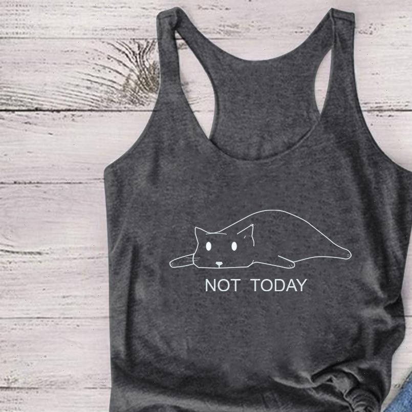 Women Camis NOT TODAY Sleeping Cat Printed Tanks Tops Sleeveless Summer Cute Vest Top Female Loose Round Neck Woman Verano