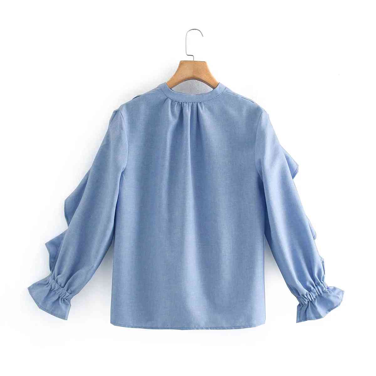 Blue designer Long Sleeve Women blouses Shirts Fall women&#039;s fashion, layered resort-style shirt