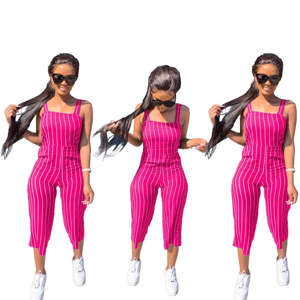 Candy Colors Stripes Girls Striaght Overalls Pants est Straps Sleeveless Mid Calf Women Casual Jumpsuits Spring Summer