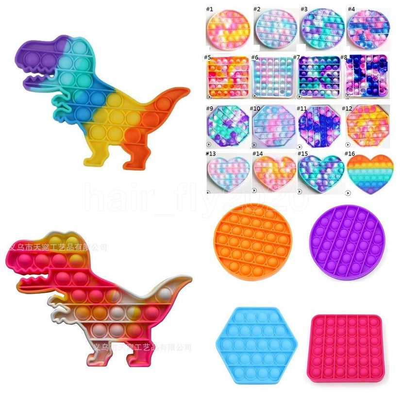 Push Bubble Board Game Sensory simple dimple Stress Reliever puzzle silicone toys finger pressing toy Rainbow Tie-dye colors
