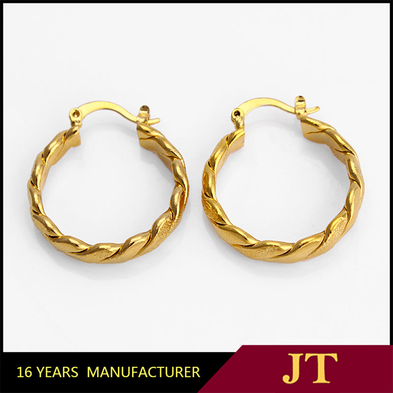 18k Yellow Gold Twisted ip hoops Circle Hinge hoop Medium Large Earrings