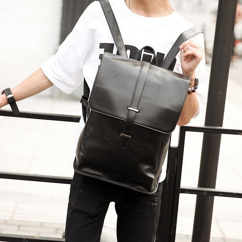 Factory wholesale men handbag college style flip leather backpack outdoor waterproof leathers casual messenger bag street trend plaid mens backpacks