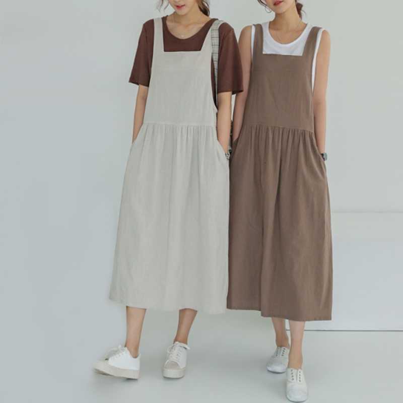 Skirts Plus Size Clothing For Women 4XL 5XL Korean Style Fresh Solid Color Casual Cotton Linen Sun High Waist Suspender Skirs Midi