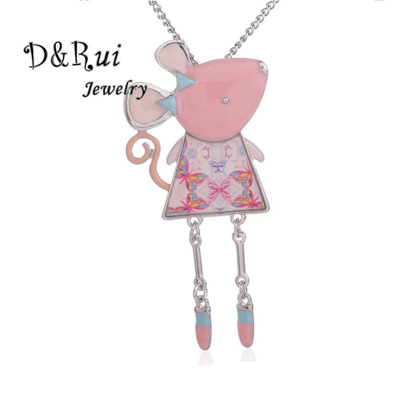 Pendant Necklaces Pink Mice Statement Necklace Animal Alloy Enamel Collar Chains Choker Jewelry 2021 Fashion Women Kid Girls