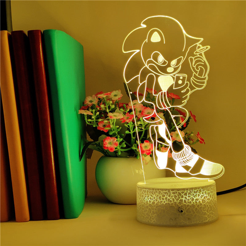 Sonic Figure Desk Lamp 3D Bedside Night Light LED Atmosphere Nightlight Gaming Room Decoration Gift for Anime Fans Kids APP Control